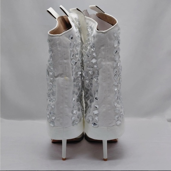 Lauren Lorraine Elegant Crystal-“Hana” Embellished White Boots - Picture 4 of 5